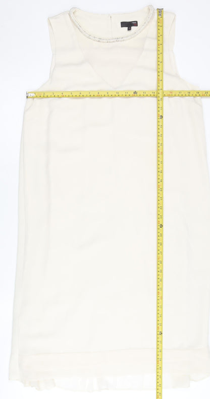 Next Women Tall Ivory Shift Beaded Dress Size 14 Sleeveless V-Neck