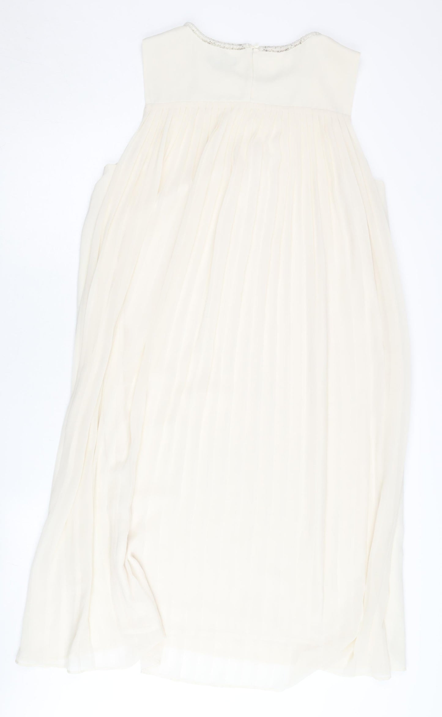 Next Women Tall Ivory Shift Beaded Dress Size 14 Sleeveless V-Neck