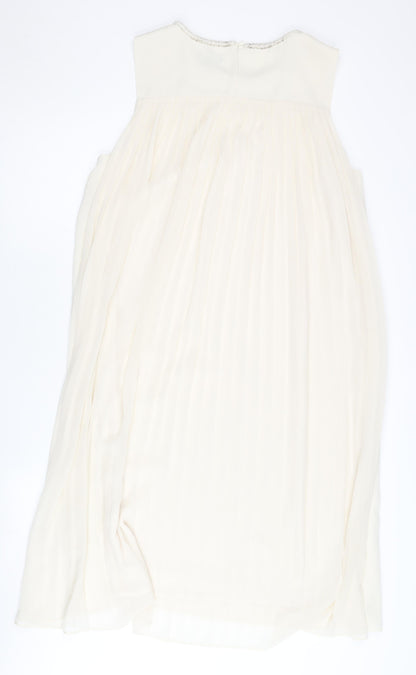 Next Women Tall Ivory Shift Beaded Dress Size 14 Sleeveless V-Neck