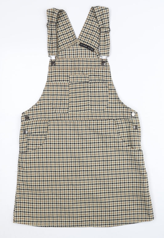 Cotton On Women’s Beige Check Pinafore Dress Size 8 Sleeveless Casual