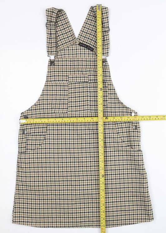 Cotton On Women’s Beige Check Pinafore Dress Size 8 Sleeveless Casual