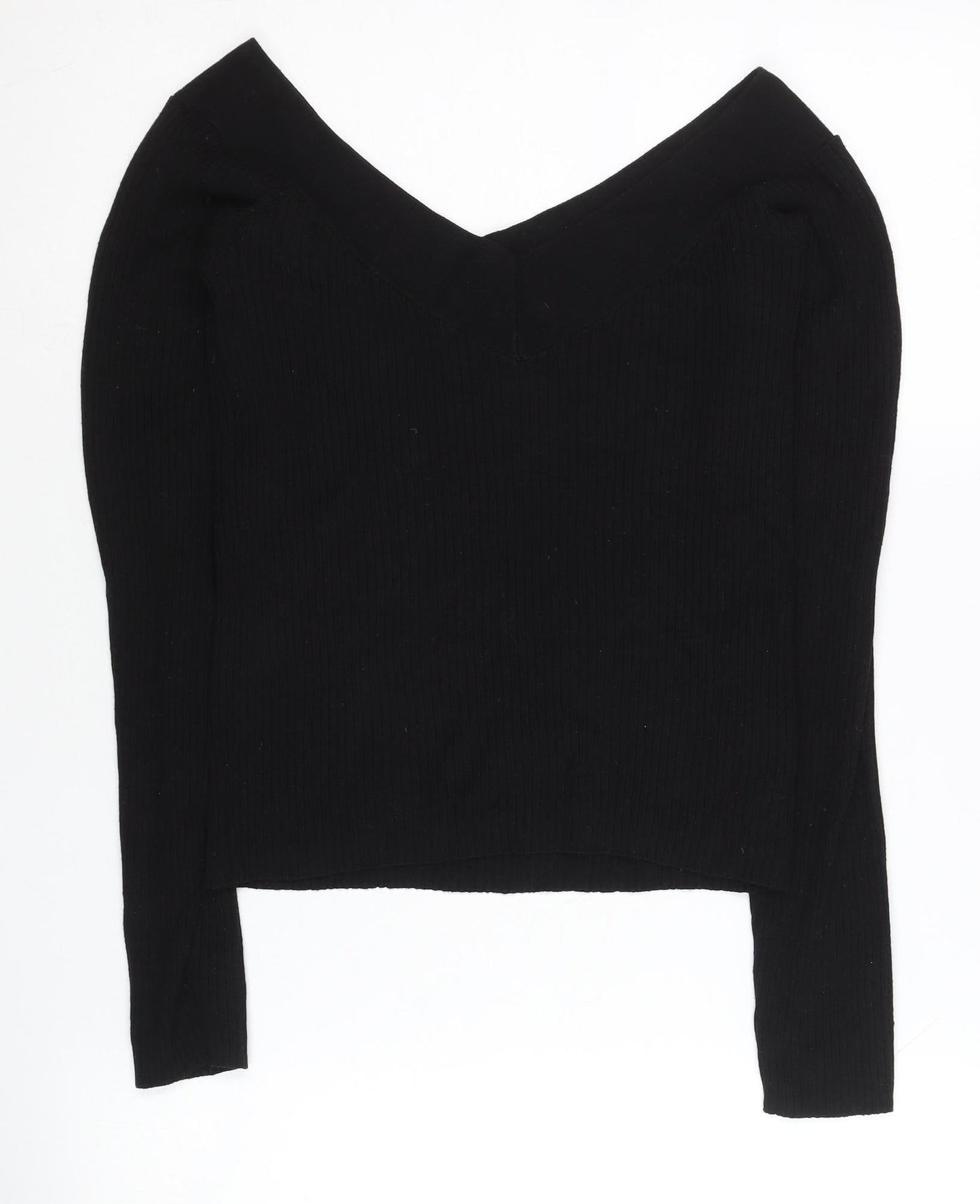 H&M Women’s Black V-Neck Slim Knit Jumper Size M