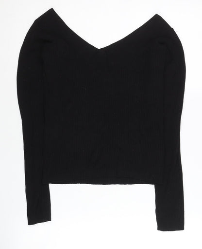 H&M Women’s Black V-Neck Slim Knit Jumper Size M
