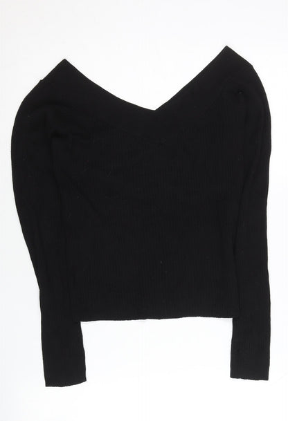 H&M Women’s Black V-Neck Slim Knit Jumper Size M