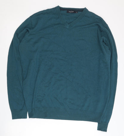 James Pringle Mens Green XL V-Neck Acrylic Pullover Jumper