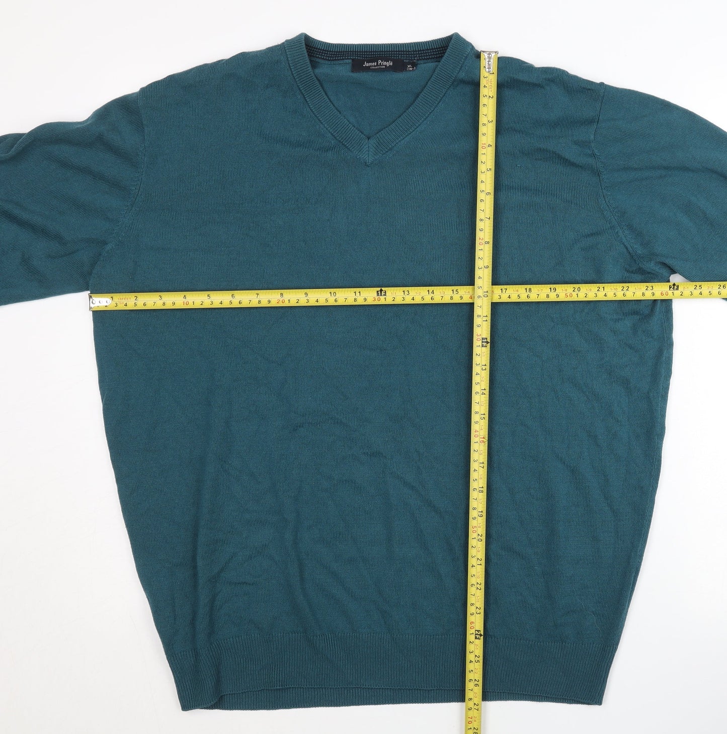James Pringle Mens Green XL V-Neck Acrylic Pullover Jumper