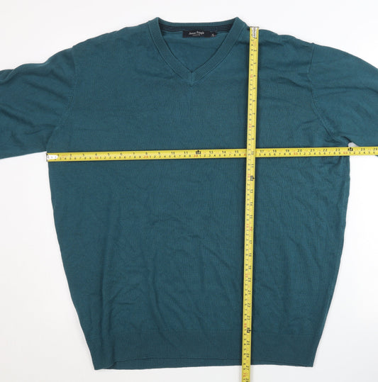 James Pringle Mens Green XL V-Neck Acrylic Pullover Jumper