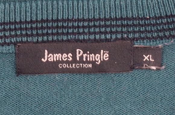 James Pringle Mens Green XL V-Neck Acrylic Pullover Jumper