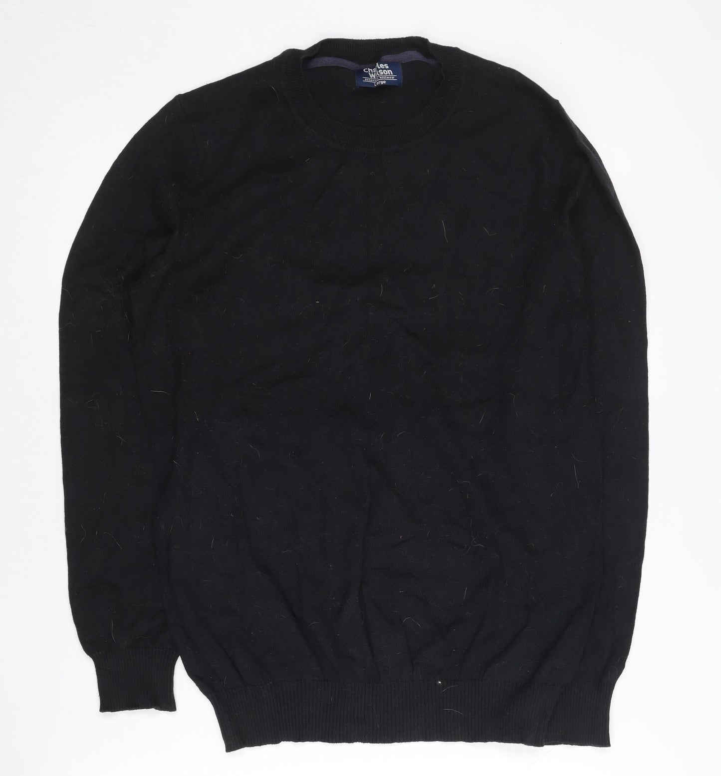 Charles Wilson Men’s Black Cotton Nylon Crew Neck Pullover Jumper Size L