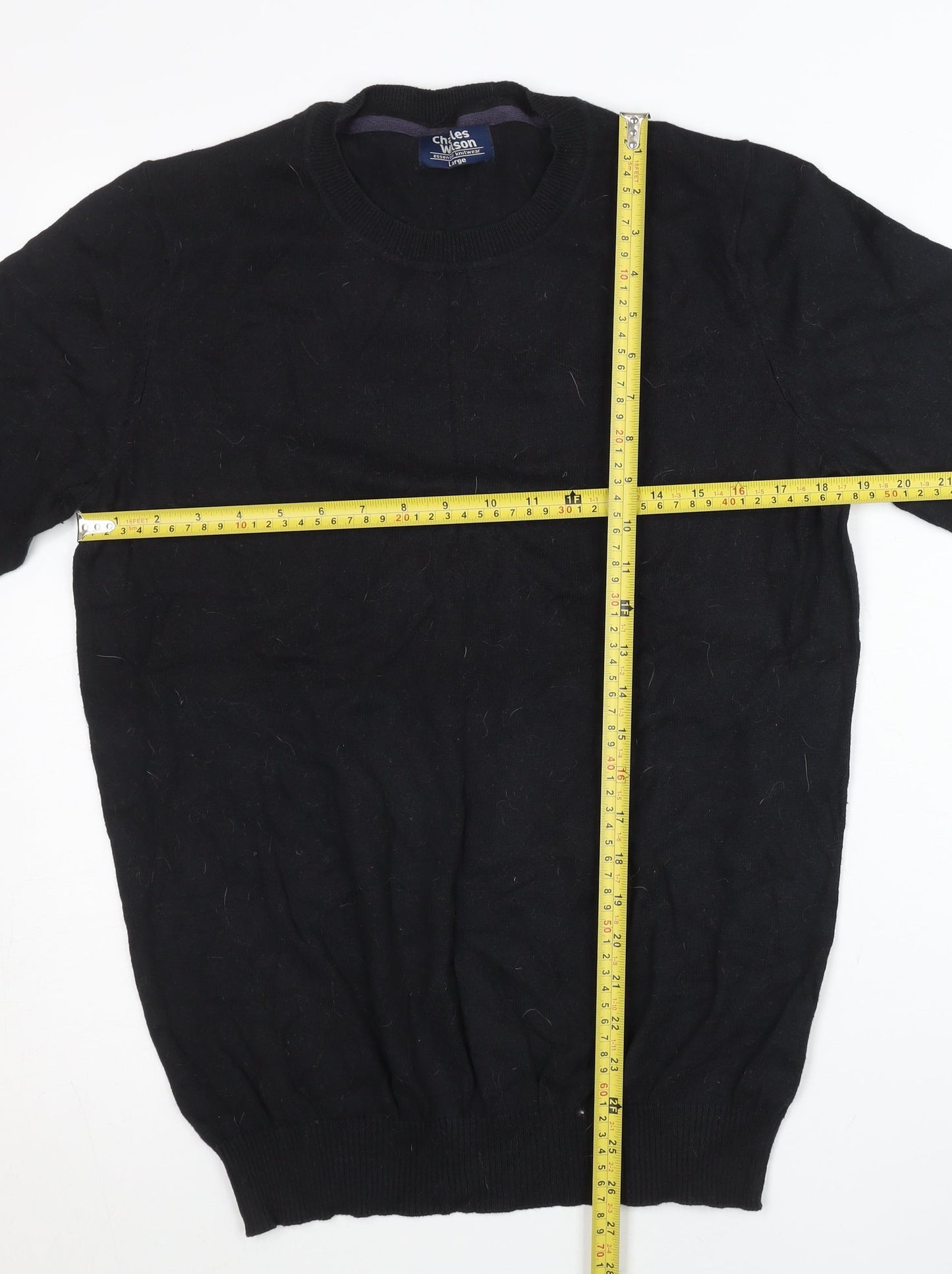 Charles Wilson Men’s Black Cotton Nylon Crew Neck Pullover Jumper Size L
