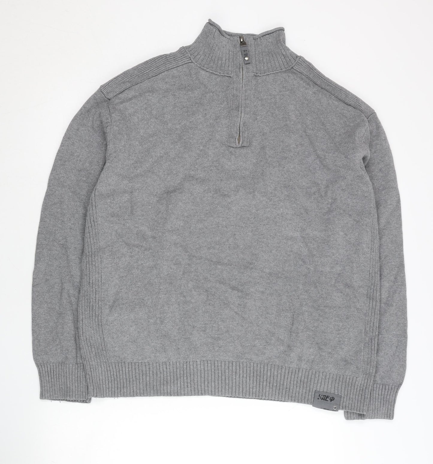 Next Men’s Grey 2XL Mock Neck 1/4 Zip Cotton Jumper