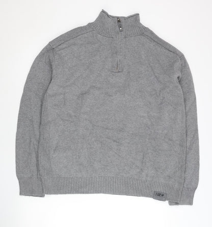 Next Men’s Grey 2XL Mock Neck 1/4 Zip Cotton Jumper