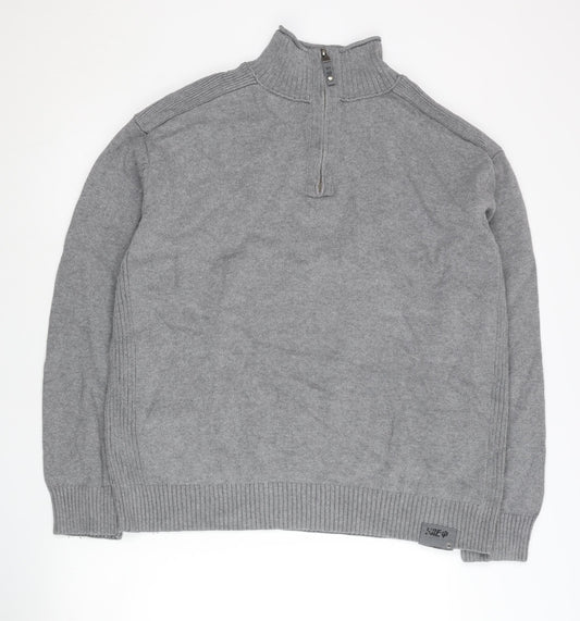 Next Men’s Grey 2XL Mock Neck 1/4 Zip Cotton Jumper