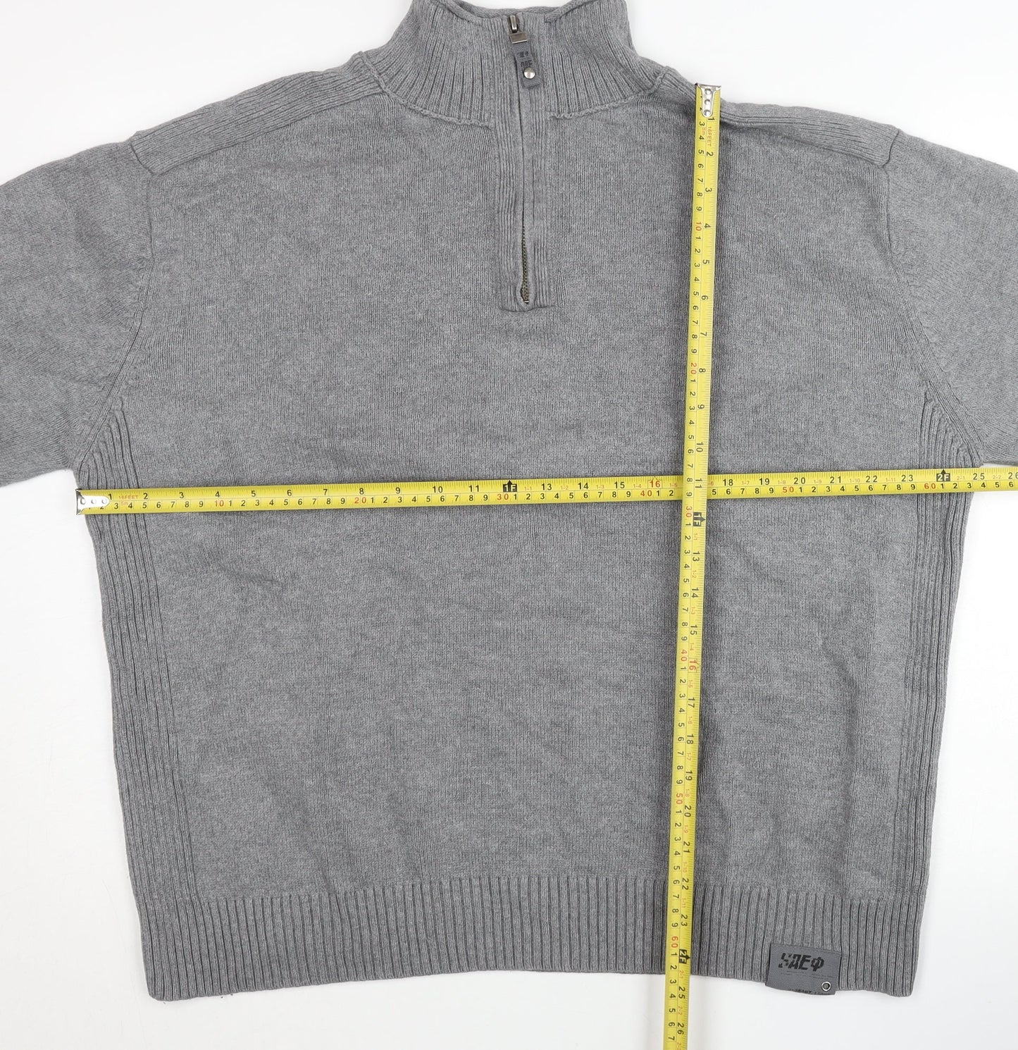 Next Men’s Grey 2XL Mock Neck 1/4 Zip Cotton Jumper