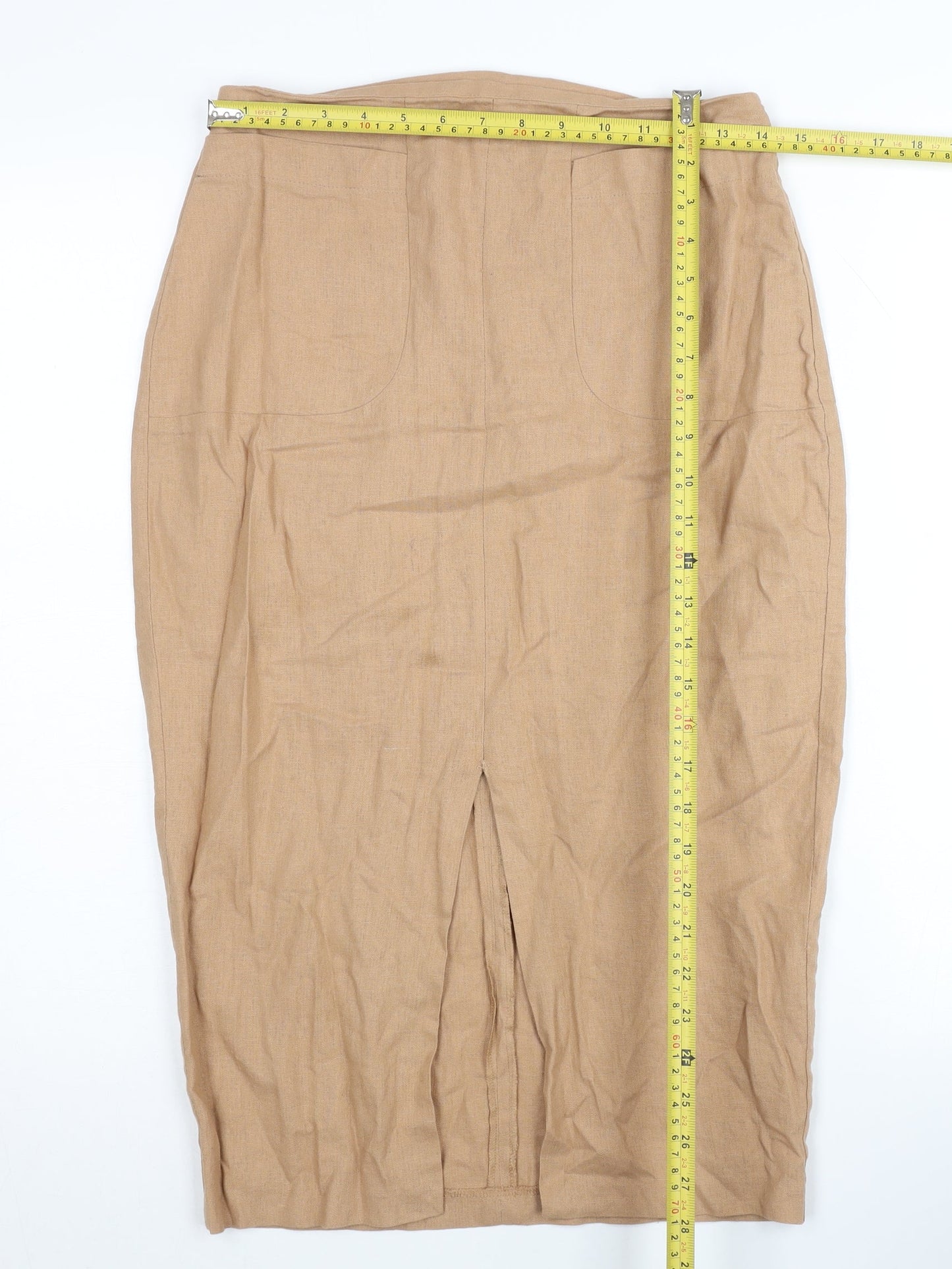 ASOS Womens Beige Linen Blend Pencil Skirt Size 8 Midi High Rise