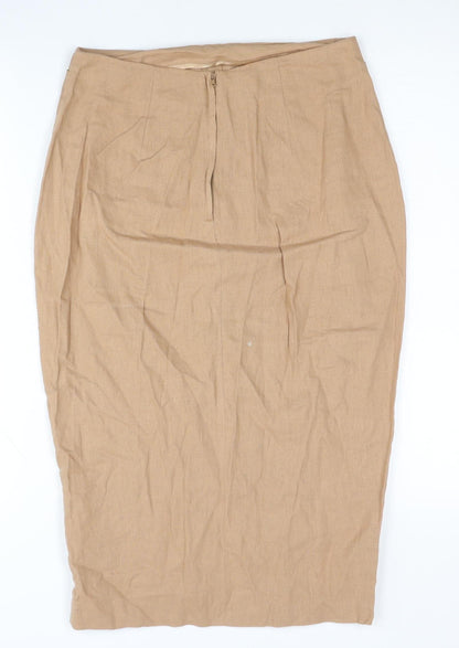 ASOS Womens Beige Linen Blend Pencil Skirt Size 8 Midi High Rise
