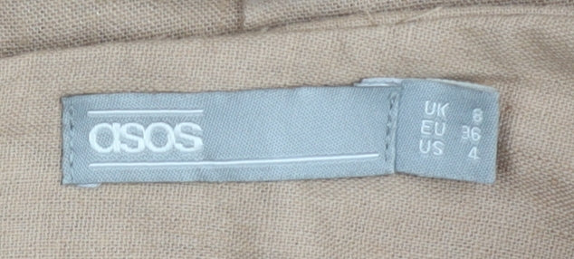 ASOS Womens Beige Linen Blend Pencil Skirt Size 8 Midi High Rise