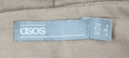 ASOS Womens Beige Linen Blend Pencil Skirt Size 8 Midi High Rise