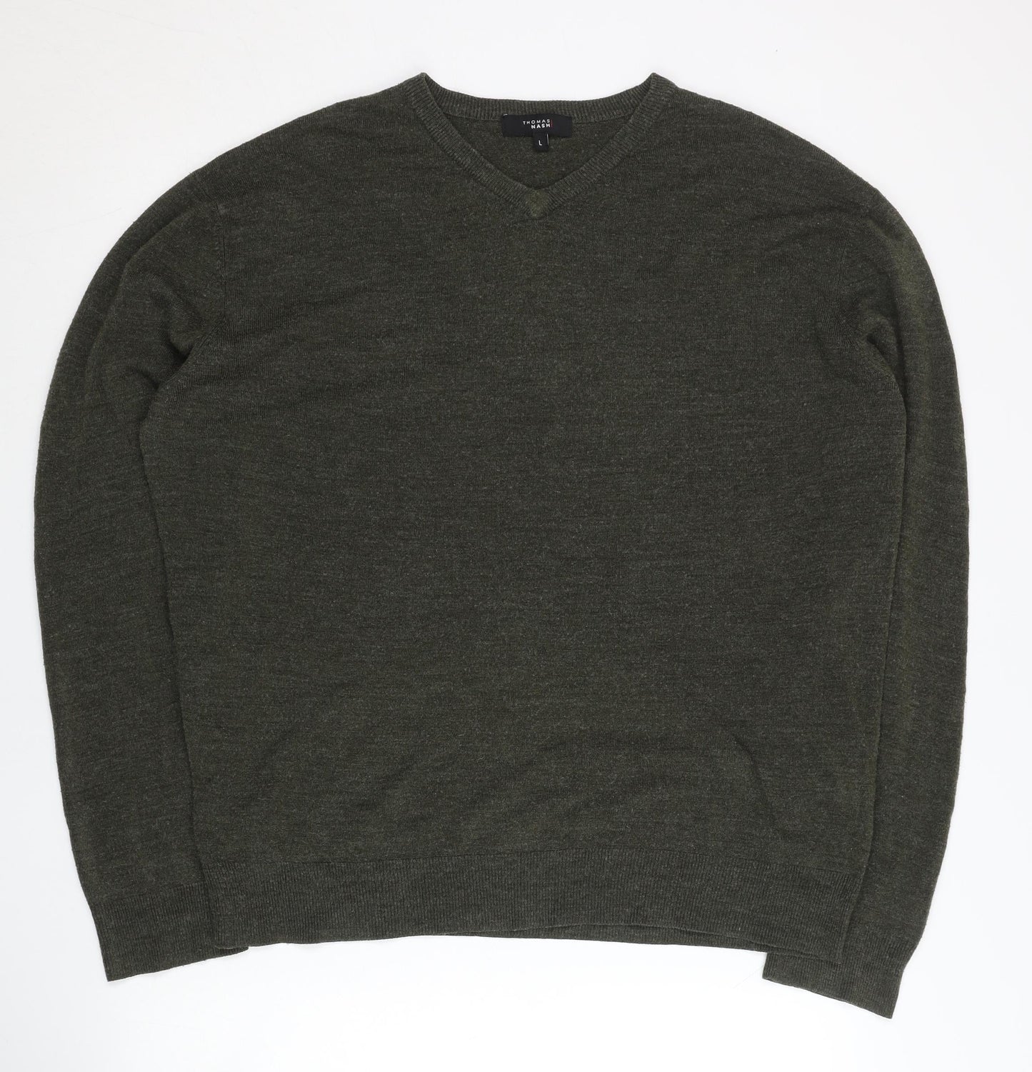 Thomas Nash Men’s Green Acrylic V-Neck Pullover Jumper Size L
