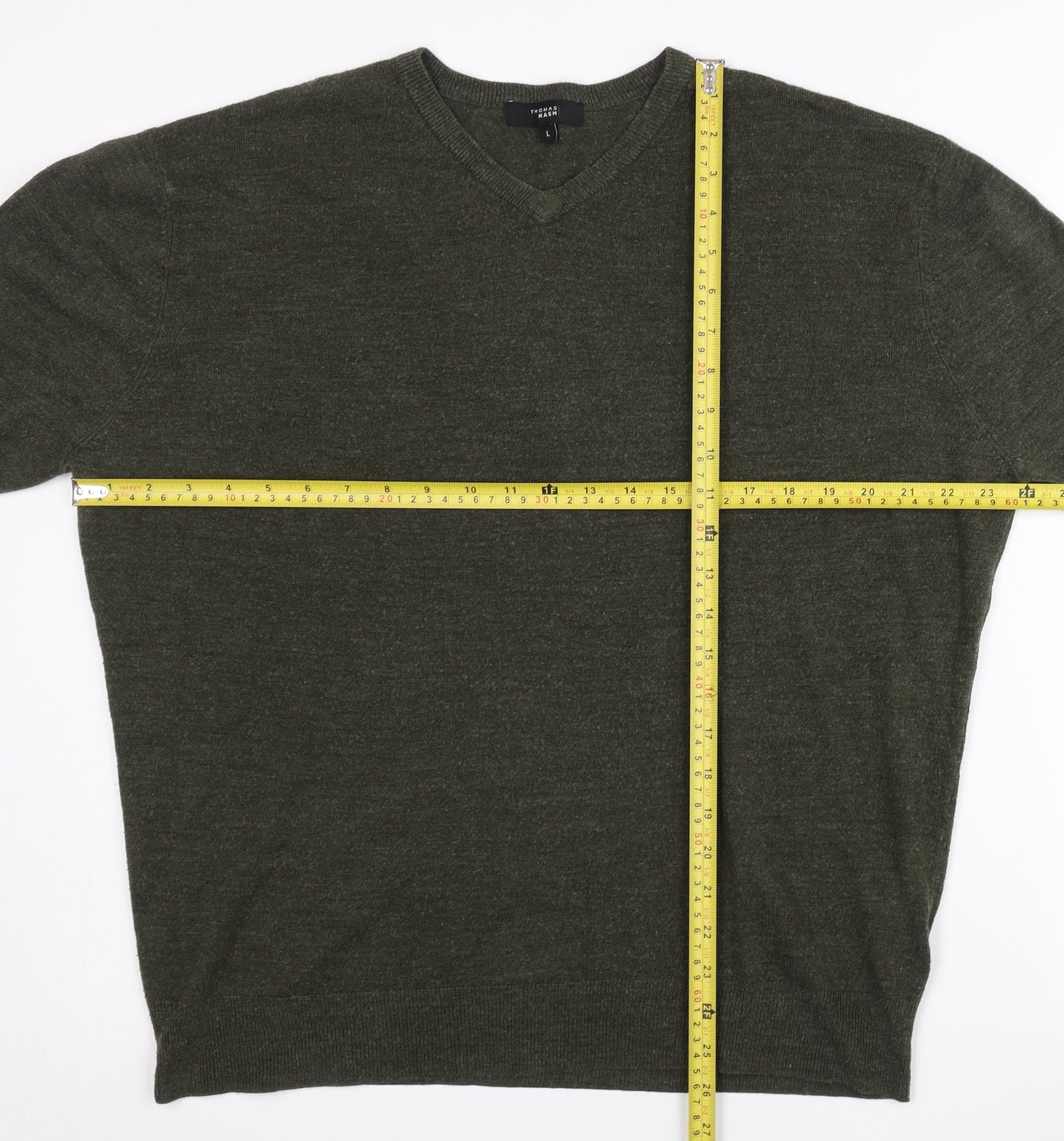 Thomas Nash Men’s Green Acrylic V-Neck Pullover Jumper Size L