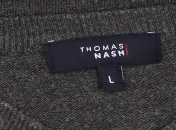 Thomas Nash Men’s Green Acrylic V-Neck Pullover Jumper Size L