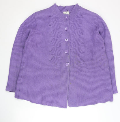 Eastex Womens Purple Cardigan UK 20 Crew Neck Lambswool Blend