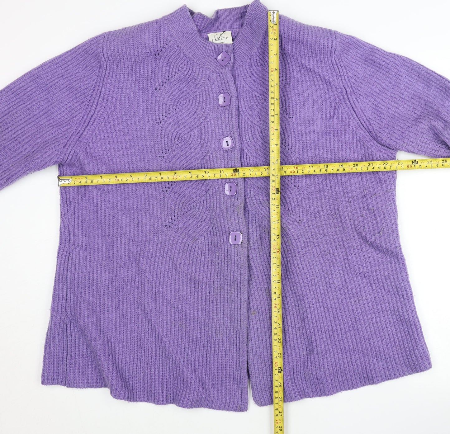 Eastex Womens Purple Cardigan UK 20 Crew Neck Lambswool Blend