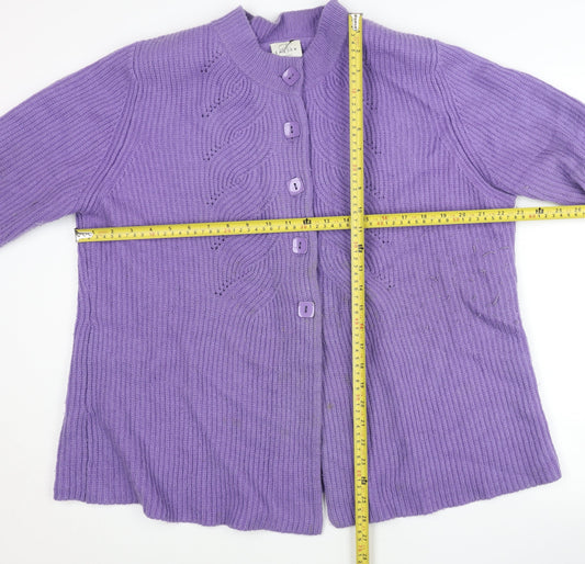 Eastex Womens Purple Cardigan UK 20 Crew Neck Lambswool Blend