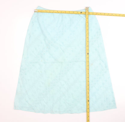 Marks and Spencer Women Blue Cotton A-Line Embroidered Skirt UK 12