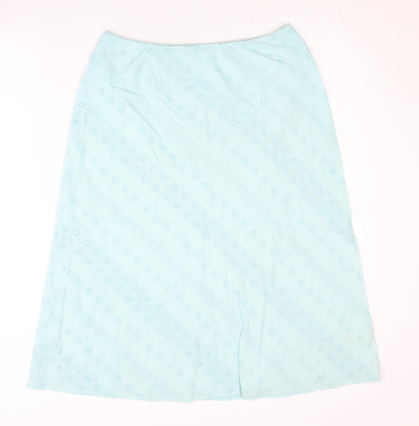 Marks and Spencer Women Blue Cotton A-Line Embroidered Skirt UK 12