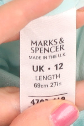 Marks and Spencer Women Blue Cotton A-Line Embroidered Skirt UK 12