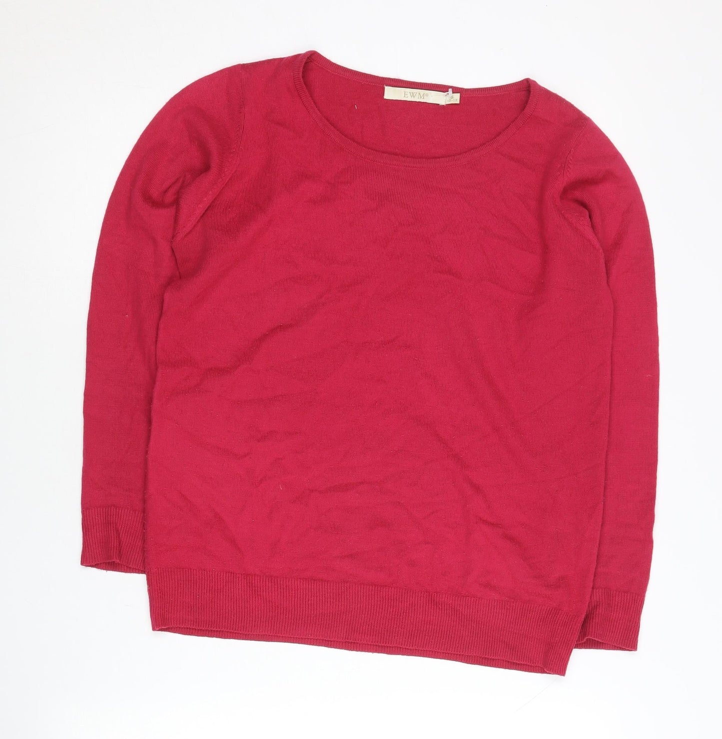 EWM Womens Red Acrylic Pullover Jumper Size S 10-12 Scoop Neck