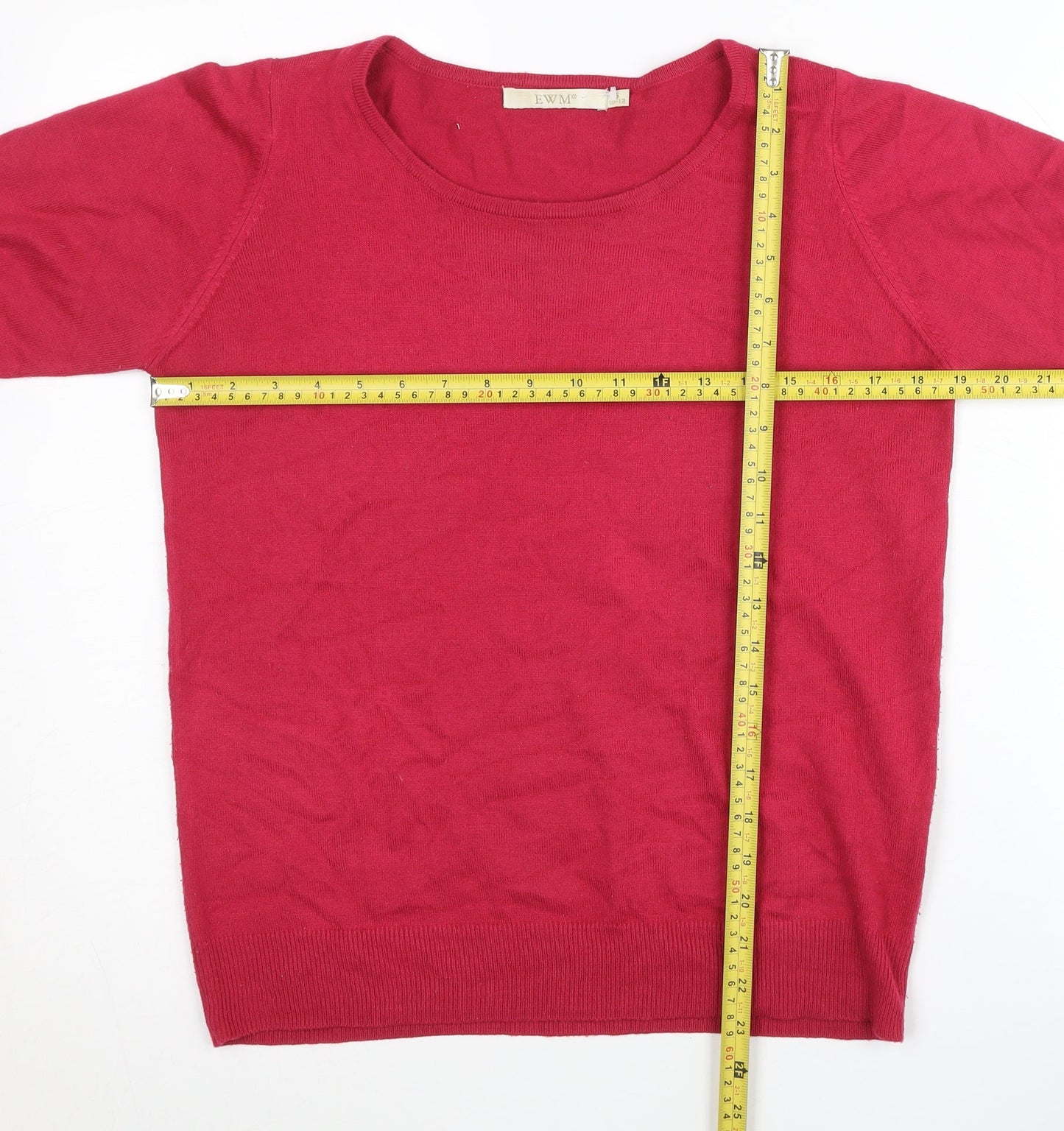 EWM Womens Red Acrylic Pullover Jumper Size S 10-12 Scoop Neck