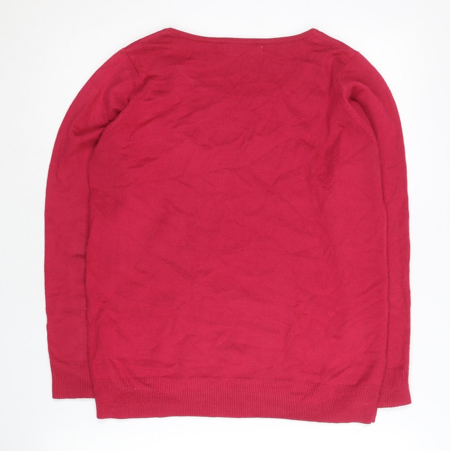 EWM Womens Red Acrylic Pullover Jumper Size S 10-12 Scoop Neck