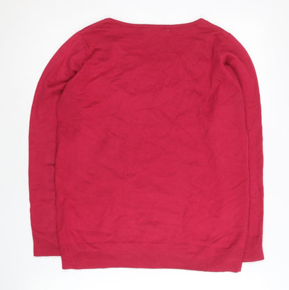 EWM Womens Red Acrylic Pullover Jumper Size S 10-12 Scoop Neck