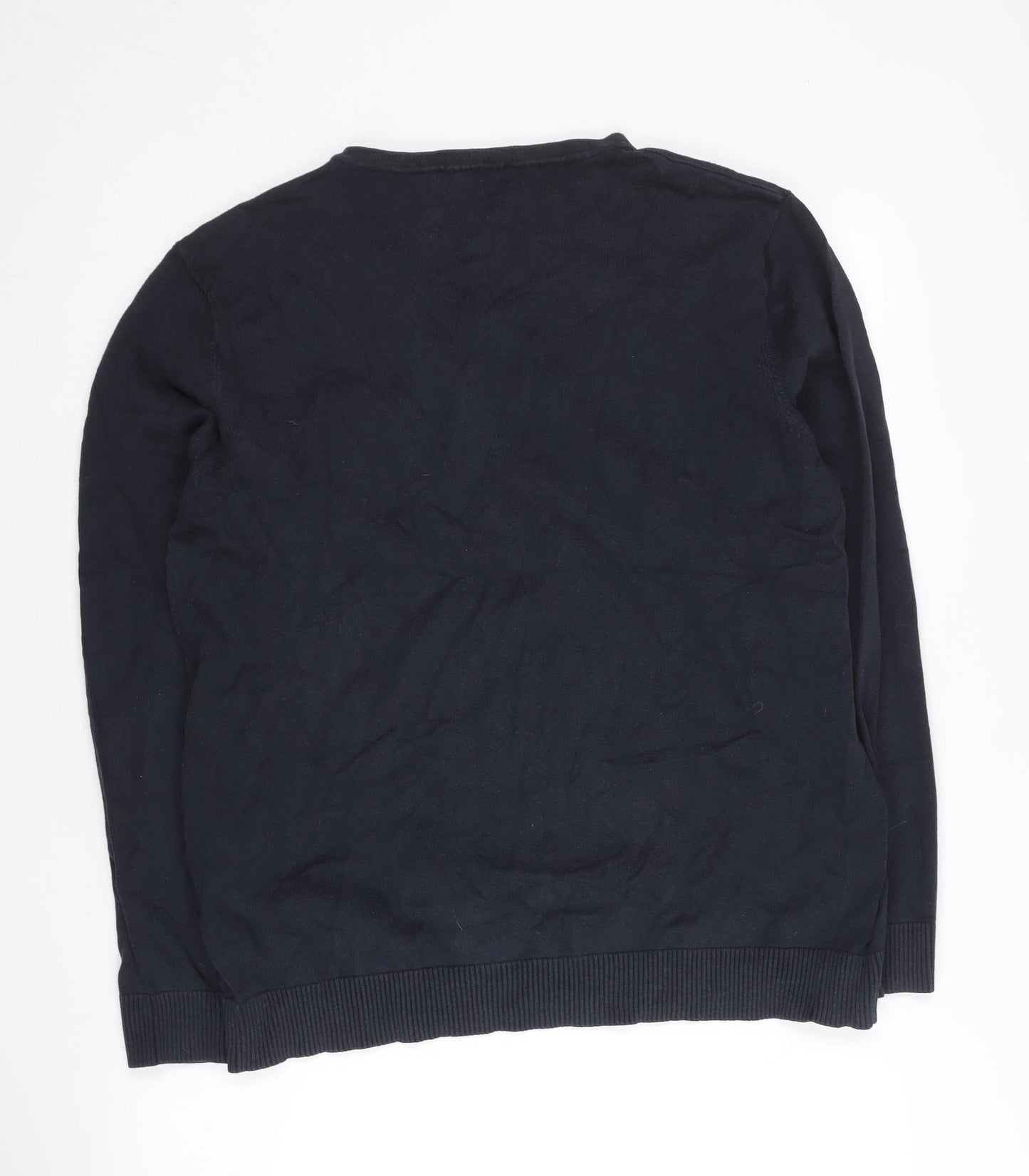 Jack Reid Men's Blue Cotton Blend V-Neck Jumper Size L Long Sleeve