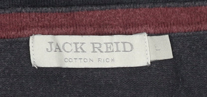 Jack Reid Men's Blue Cotton Blend V-Neck Jumper Size L Long Sleeve