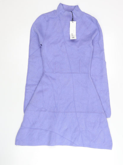 Zara Women Purple A-Line Knit Dress Size S Long Sleeve Mock Neck