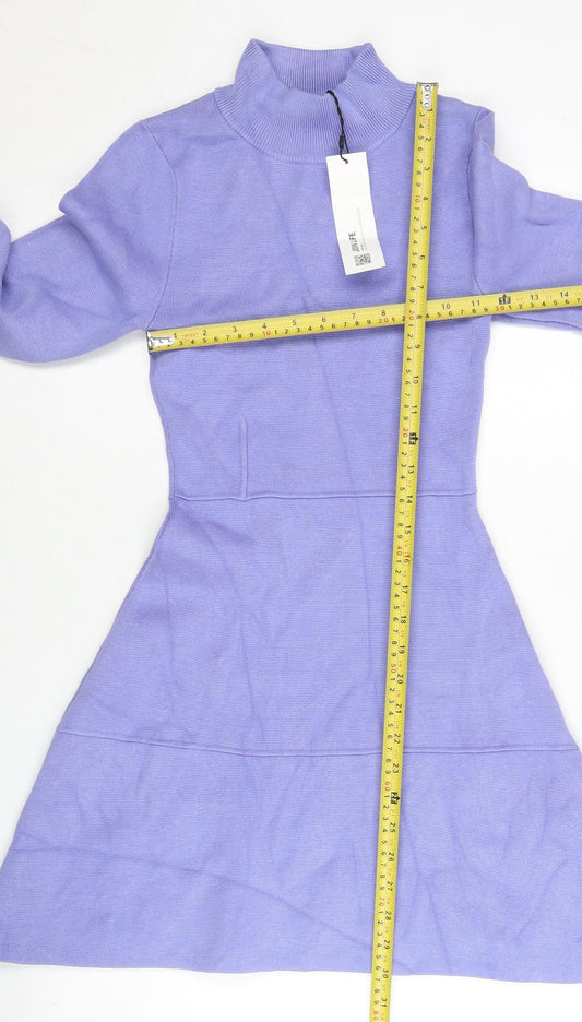 Zara Women Purple A-Line Knit Dress Size S Long Sleeve Mock Neck