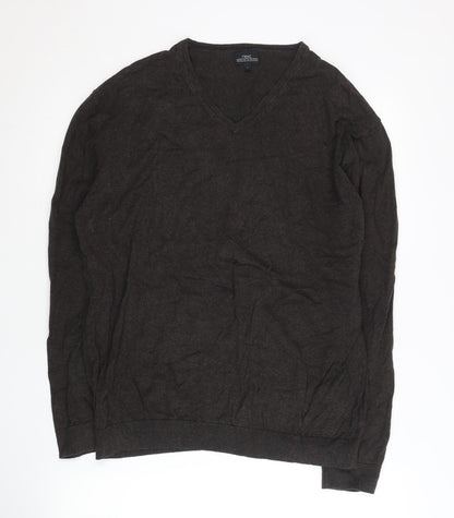 Next Men’s Brown V-Neck Cotton Nylon Jumper Size L Regular Fit
