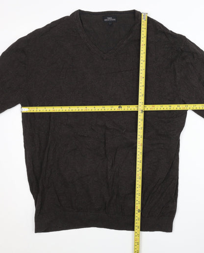 Next Men’s Brown V-Neck Cotton Nylon Jumper Size L Regular Fit