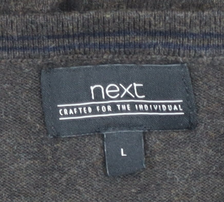 Next Men’s Brown V-Neck Cotton Nylon Jumper Size L Regular Fit