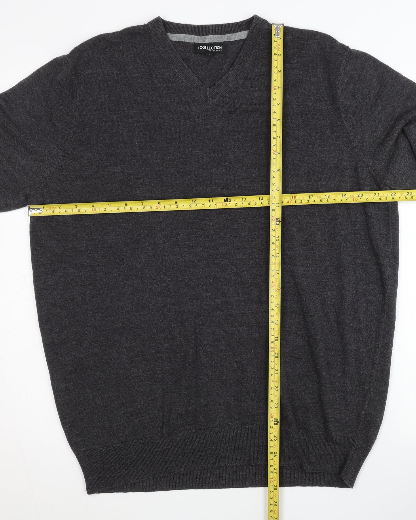 Debenhams Men’s Grey V-Neck Acrylic Knit Jumper Size L