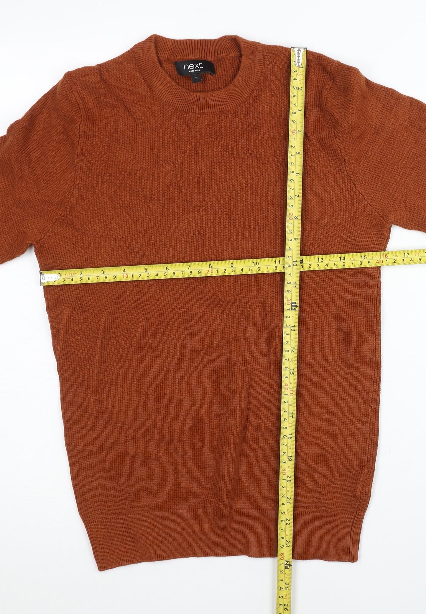 Next Mens Brown Cotton Blend Crew Neck Jumper Size S