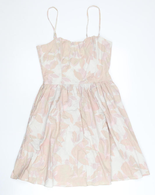H&M Women’s Pink Floral Fit & Flare Cotton Dress Size 12