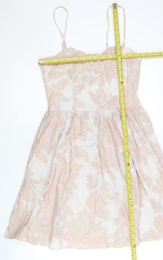 H&M Women’s Pink Floral Fit & Flare Cotton Dress Size 12