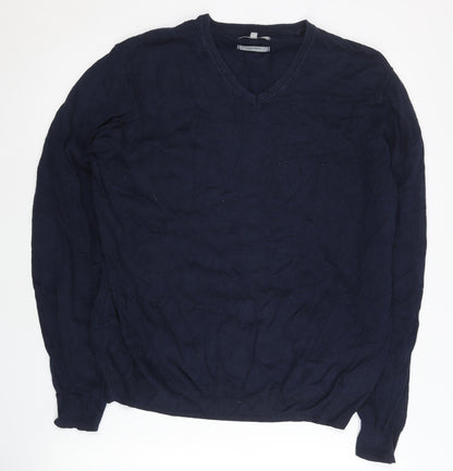 Marks and Spencer Men’s Blue L V-Neck Regular Fit Cotton Jumper