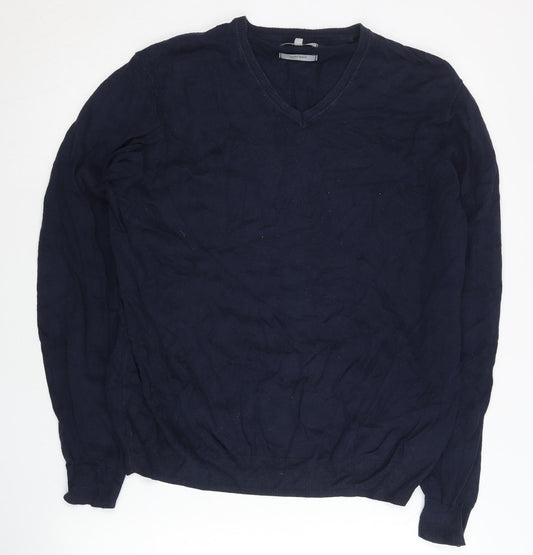 Marks and Spencer Men’s Blue L V-Neck Regular Fit Cotton Jumper
