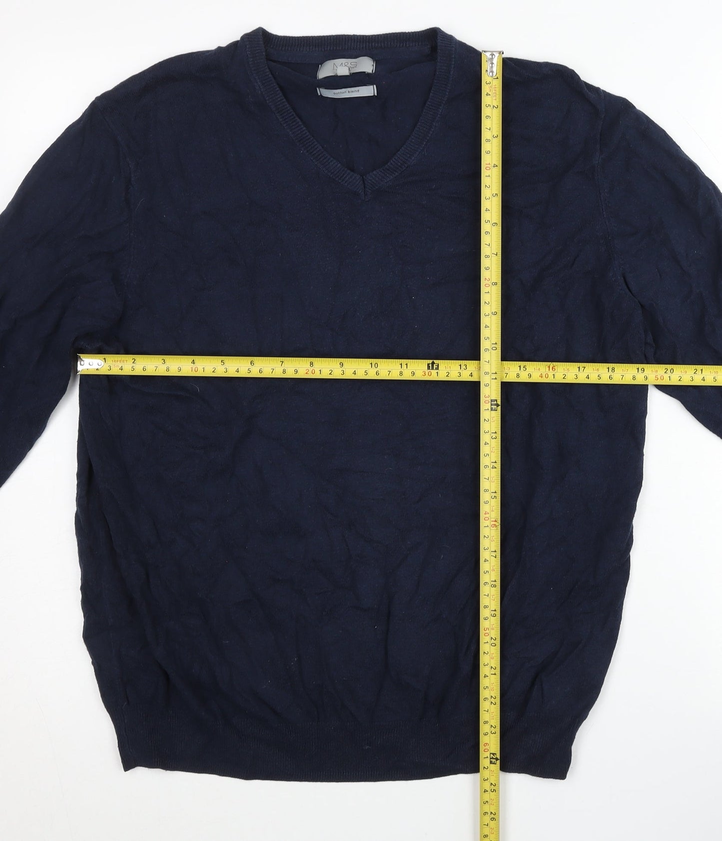 Marks and Spencer Men’s Blue L V-Neck Regular Fit Cotton Jumper