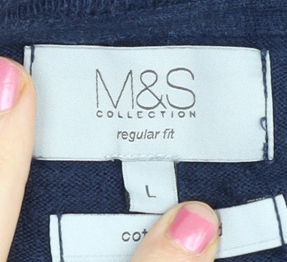 Marks and Spencer Men’s Blue L V-Neck Regular Fit Cotton Jumper